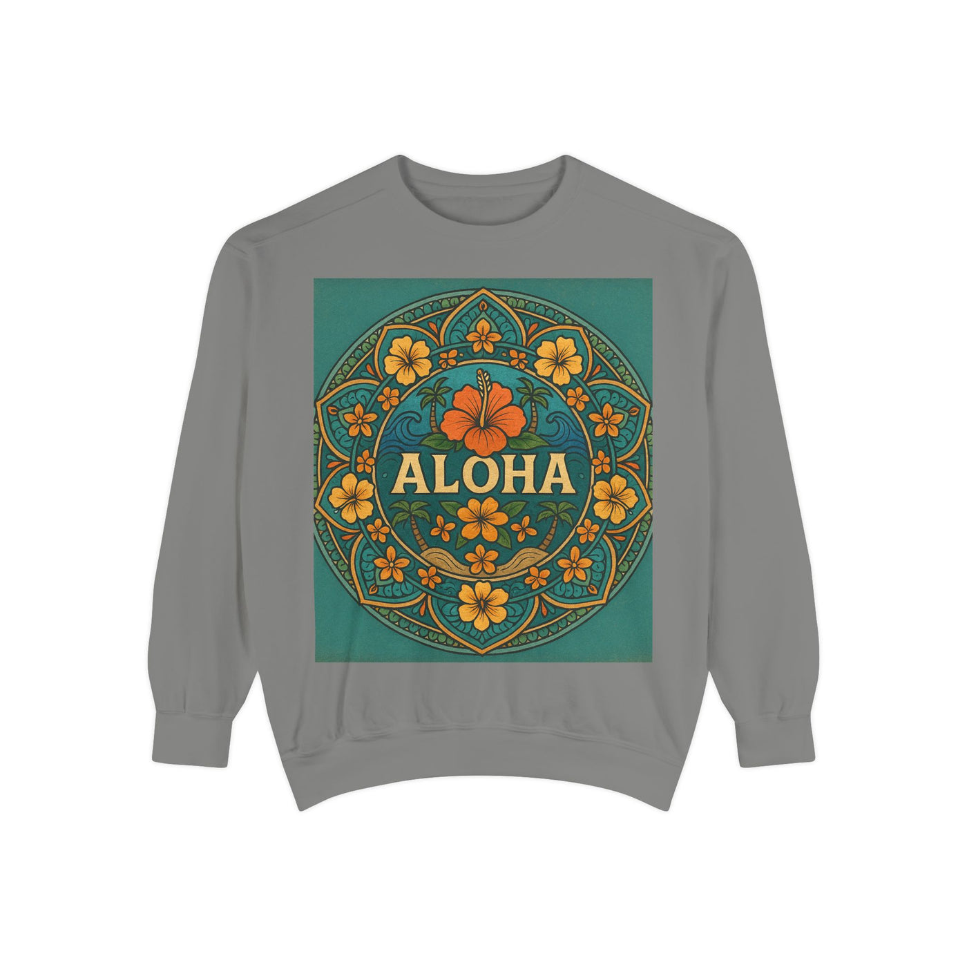 Aloha Floral Sweatshirt, Unisex Garment-Dyed Crewneck, Cozy Beach Vibes, Gift for Friends, Tropical Style Apparel, Casual Everyday Wear