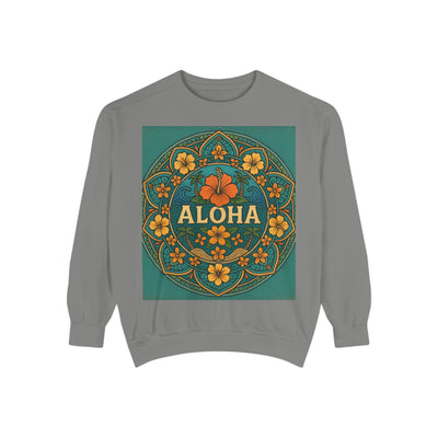 Aloha Floral Sweatshirt, Unisex Garment-Dyed Crewneck, Cozy Beach Vibes, Gift for Friends, Tropical Style Apparel, Casual Everyday Wear
