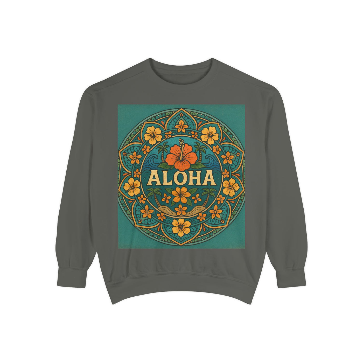 Aloha Floral Sweatshirt, Unisex Garment-Dyed Crewneck, Cozy Beach Vibes, Gift for Friends, Tropical Style Apparel, Casual Everyday Wear