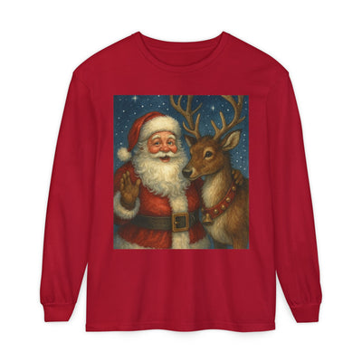 Santa & Reindeer Vintage Christmas Long Sleeve Tee