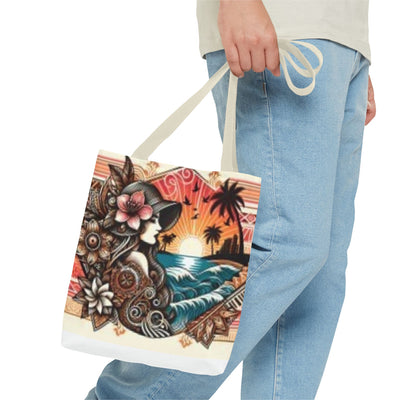 Tote Bag — Tropical Sunset Polynesian Floral Wave Design