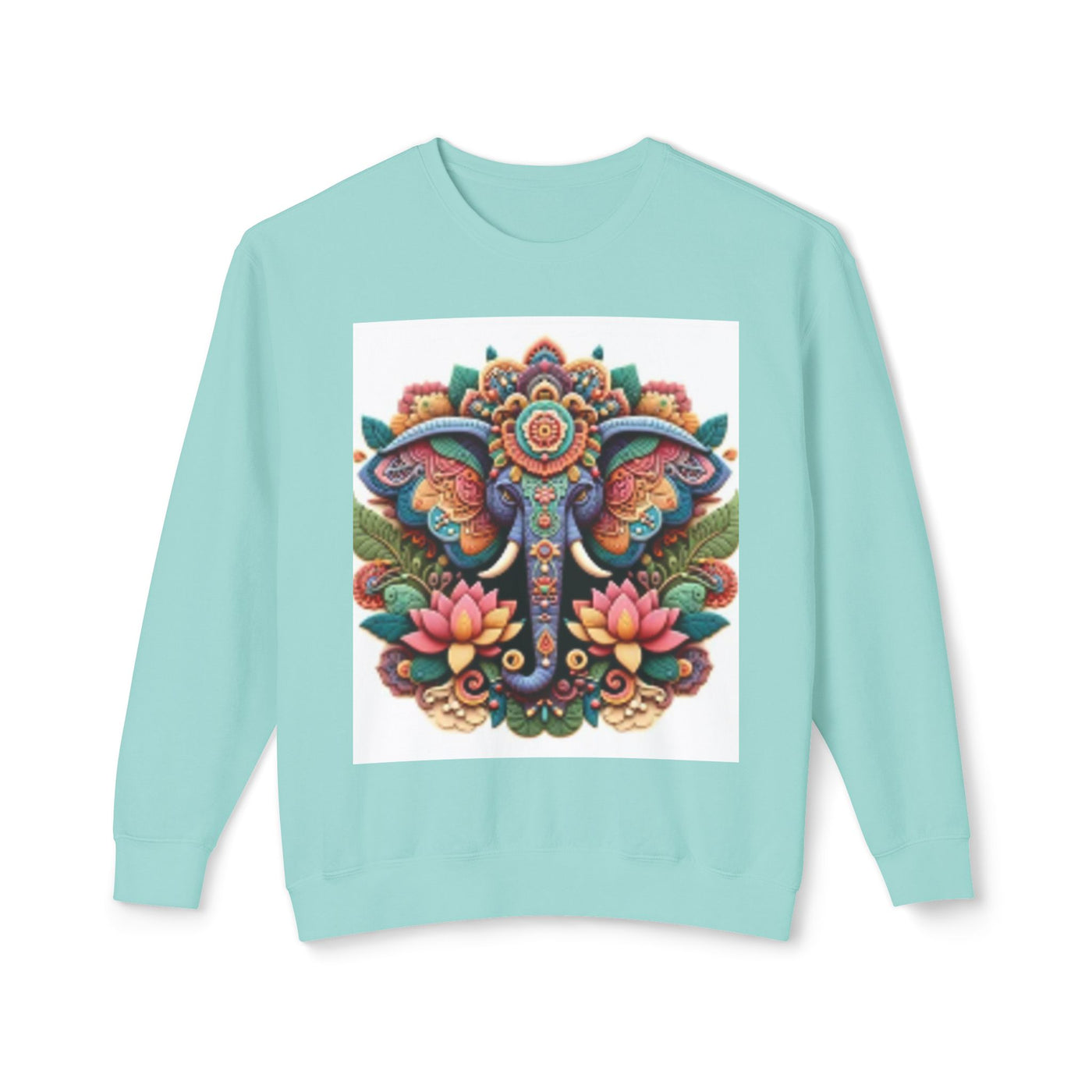 Colorful Elephant Design Lightweight Sweatshirt, Cozy Crewneck, Bohemian Style, Perfect for Festivals, Everyday Wear, Unique Gift