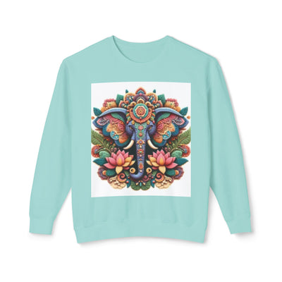 Colorful Elephant Design Lightweight Sweatshirt, Cozy Crewneck, Bohemian Style, Perfect for Festivals, Everyday Wear, Unique Gift