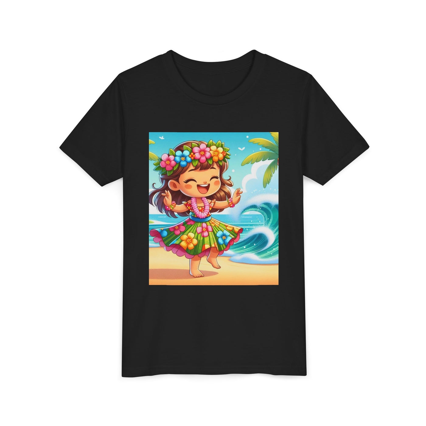 Hawaiian Luau Youth Tee, Cute Beach Shirt, Kids Tropical Summer Fun Tee, Tropical Vacation Gift, Floral Dance Tee