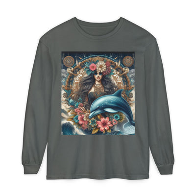 Bohemian Dolphin Art Long Sleeve T-Shirt, Tropical Tees, Casual Wear, Gifts for Nature Lovers, Eco-Friendly Apparel, Summer Vibes