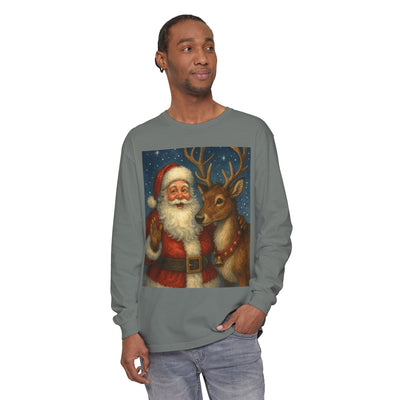 Santa & Reindeer Vintage Christmas Long Sleeve Tee