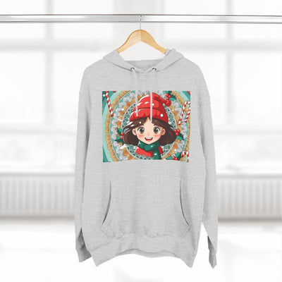 Cute Holiday Three-Panel Fleece Hoodie, Christmas Gift, Cozy Pullover, Winter Apparel, Kids Sweater, Cartoon Design