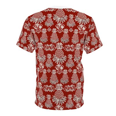 Pineapple Pattern All-Over Print Tee — Tropical Floral Red AOP Shirt