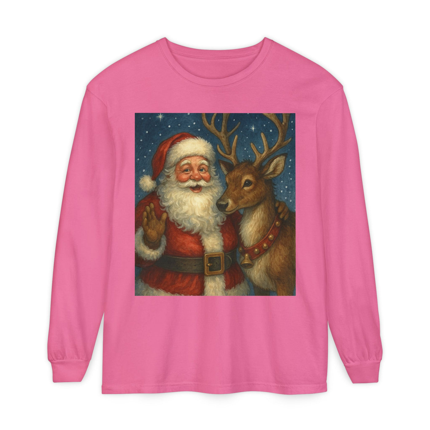 Santa & Reindeer Vintage Christmas Long Sleeve Tee