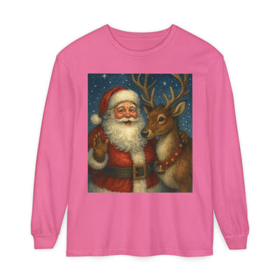 Santa & Reindeer Vintage Christmas Long Sleeve Tee