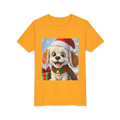 Cute Puppy Holiday Youth Short Sleeve Tee, Kids Christmas Gift, Dog Lover Shirt, Holiday Apparel, Fun Winter Wear