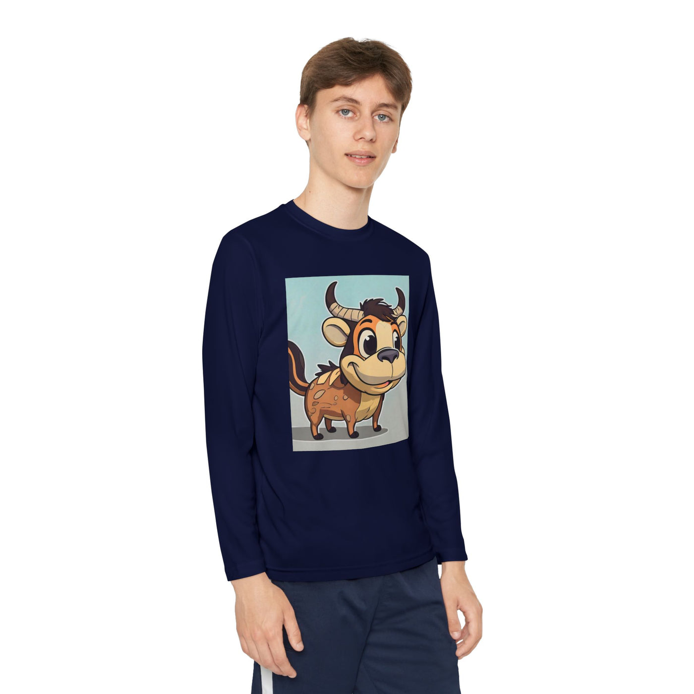 Kids Long Sleeve Tee — Cute Cartoon Bull Graphic