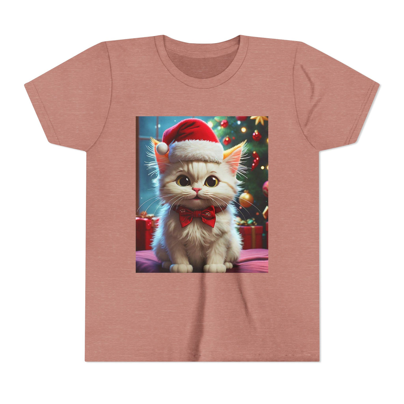 Christmas Cat Youth Tee, Holiday T-Shirt, Cute Kitten Shirt, Kids Christmas Gift, Festive Apparel