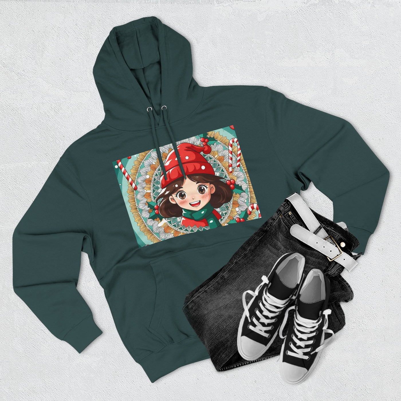 Cute Holiday Three-Panel Fleece Hoodie, Christmas Gift, Cozy Pullover, Winter Apparel, Kids Sweater, Cartoon Design