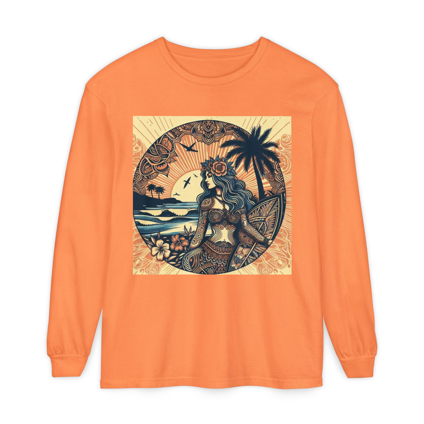 Surf Goddess Long Sleeve T-Shirt — Vintage Tropical Beach Design