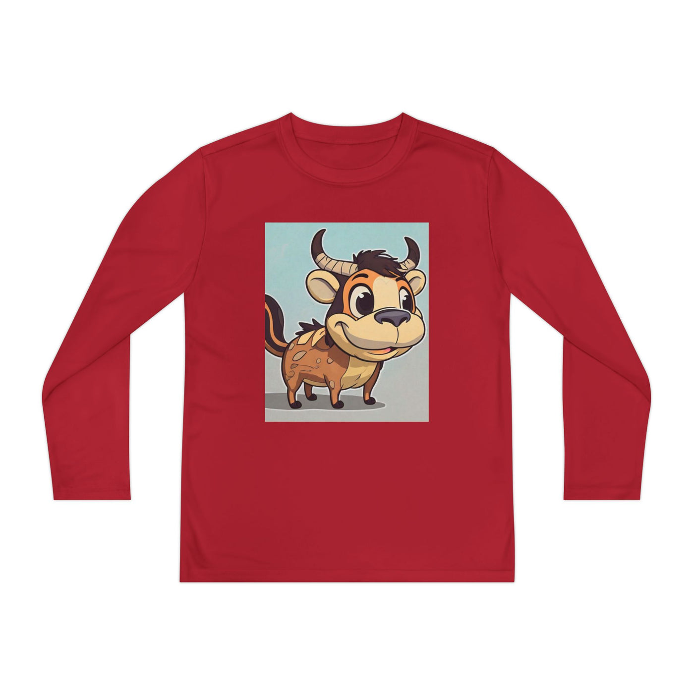 Kids Long Sleeve Tee — Cute Cartoon Bull Graphic