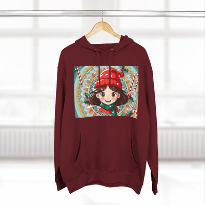 Cute Holiday Three-Panel Fleece Hoodie, Christmas Gift, Cozy Pullover, Winter Apparel, Kids Sweater, Cartoon Design