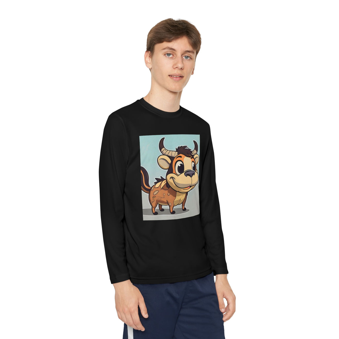 Kids Long Sleeve Tee — Cute Cartoon Bull Graphic
