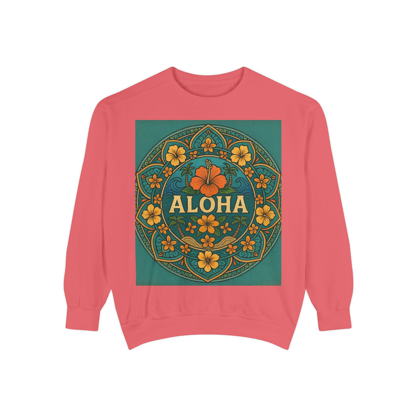 Aloha Floral Sweatshirt, Unisex Garment-Dyed Crewneck, Cozy Beach Vibes, Gift for Friends, Tropical Style Apparel, Casual Everyday Wear