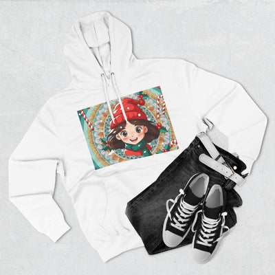 Cute Holiday Three-Panel Fleece Hoodie, Christmas Gift, Cozy Pullover, Winter Apparel, Kids Sweater, Cartoon Design