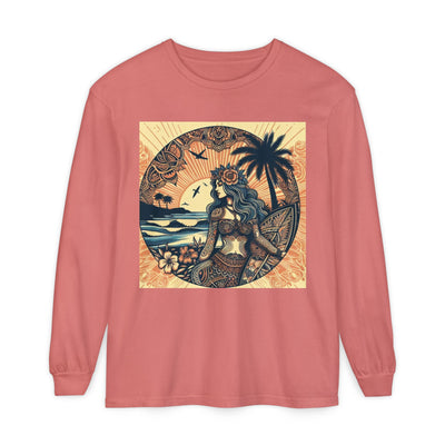 Surf Goddess Long Sleeve T-Shirt — Vintage Tropical Beach Design