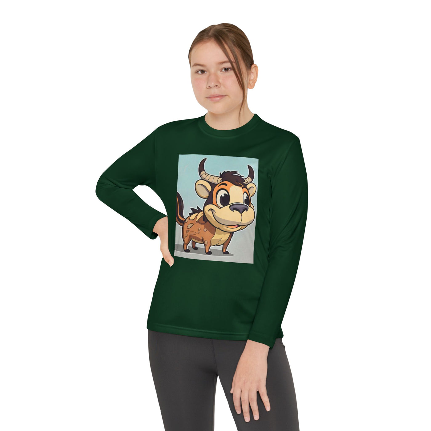 Kids Long Sleeve Tee — Cute Cartoon Bull Graphic