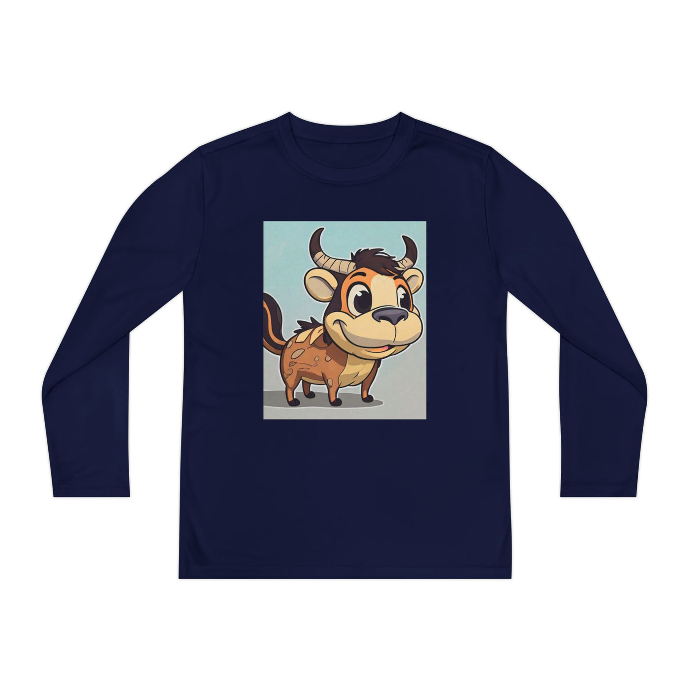Kids Long Sleeve Tee — Cute Cartoon Bull Graphic