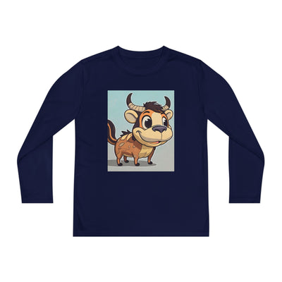 Kids Long Sleeve Tee — Cute Cartoon Bull Graphic