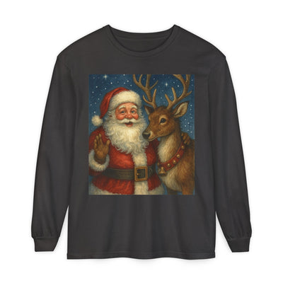 Santa & Reindeer Vintage Christmas Long Sleeve Tee