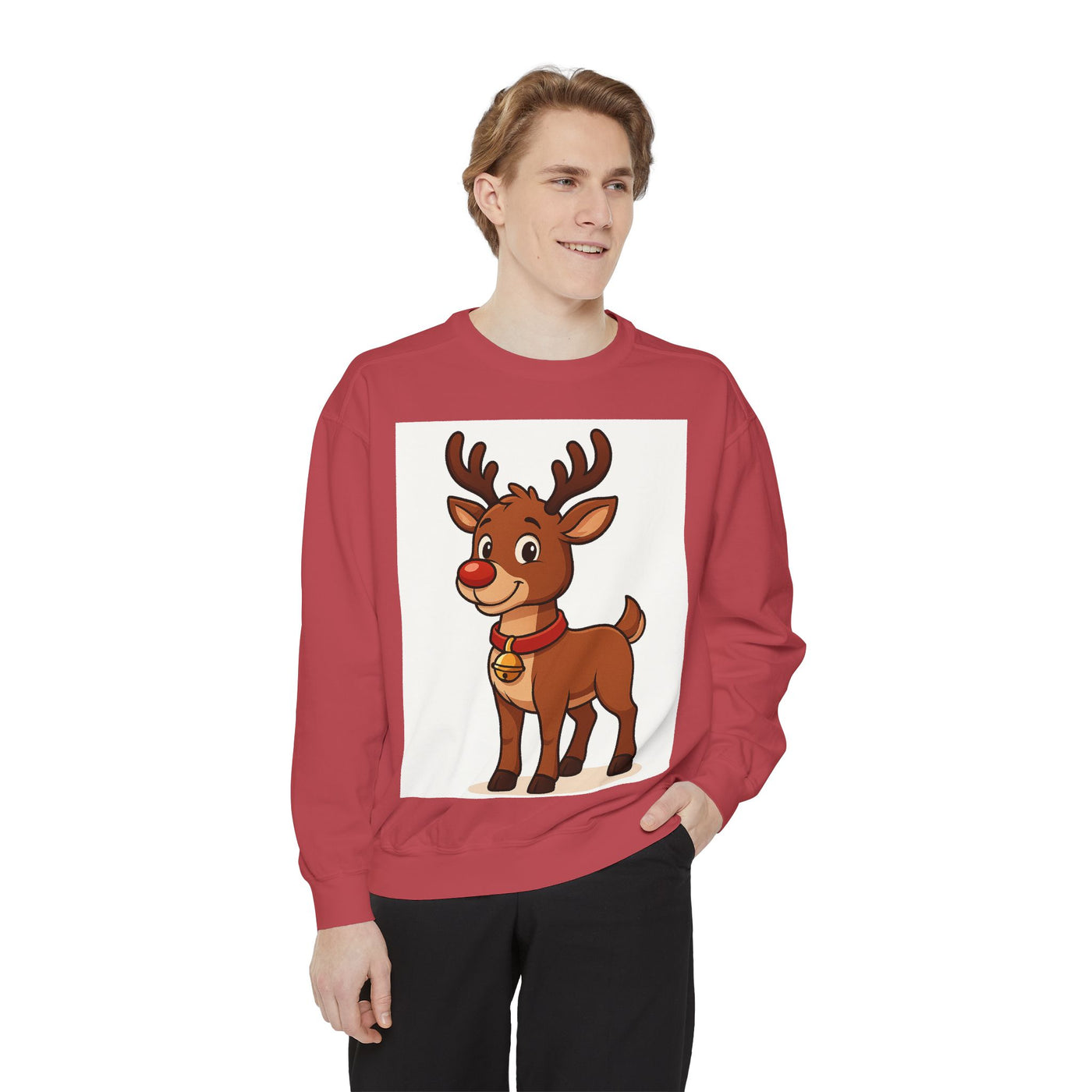Reindeer Graphic Sweatshirt – Cute Cartoon Rudolph Christmas Pullover