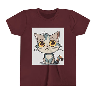 Cute Cartoon Cat Youth Tee, Kids T-Shirt, Cat Lover Gift, Fun Graphic Tee, Birthday Present, Animal Shirt
