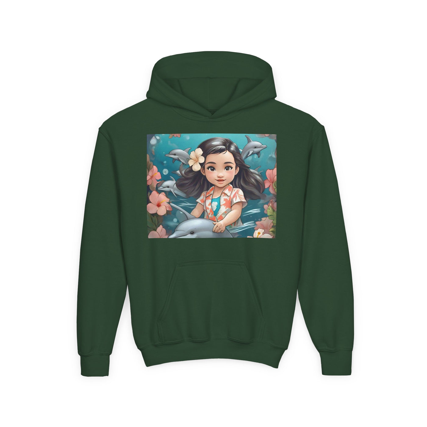 Dolphin Dreams Youth Hoodie - Cute Character Design, Perfect for Gifts, Kids Clothing, Ocean Vibes, Seasonal Wear