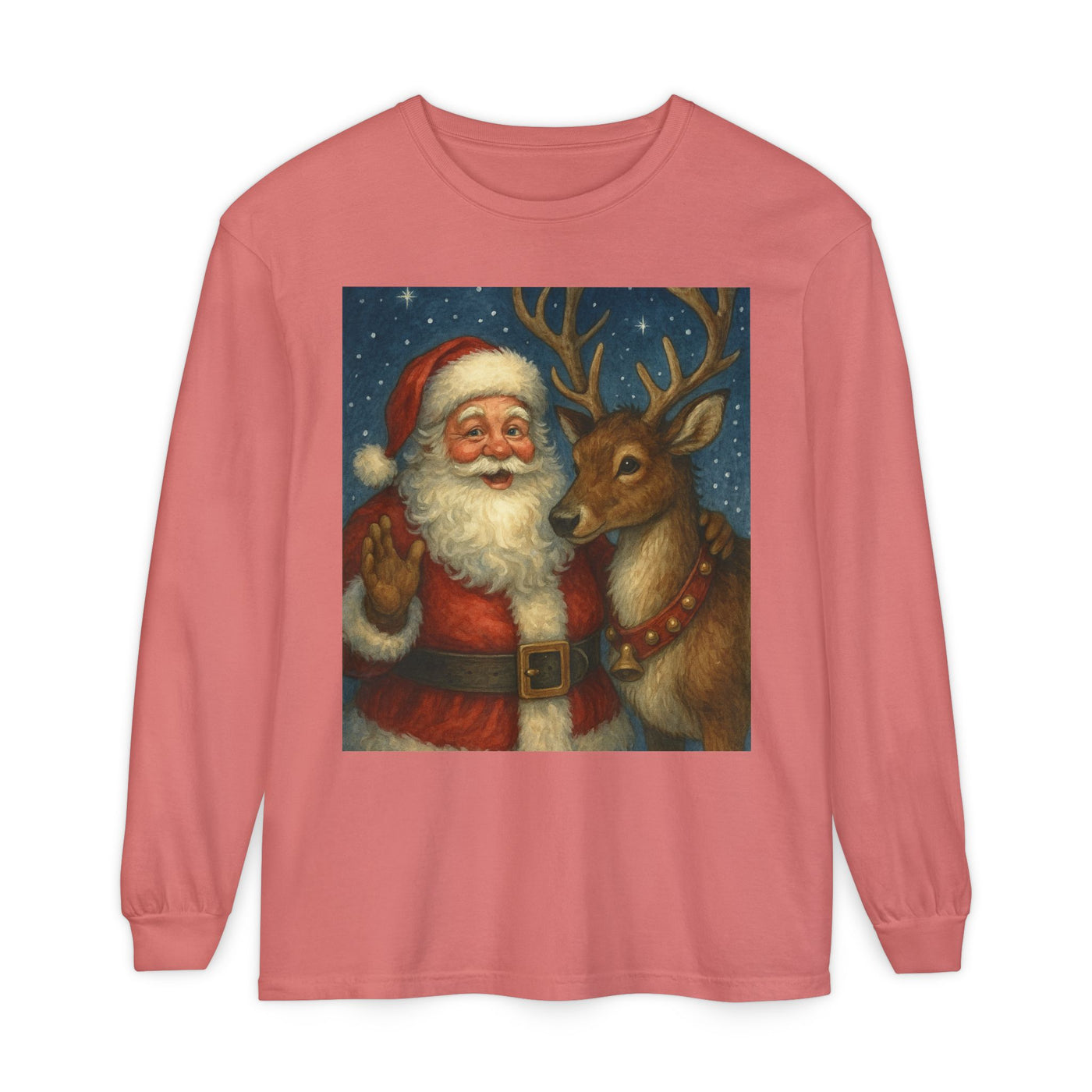 Santa & Reindeer Vintage Christmas Long Sleeve Tee