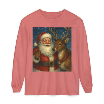 Santa & Reindeer Vintage Christmas Long Sleeve Tee