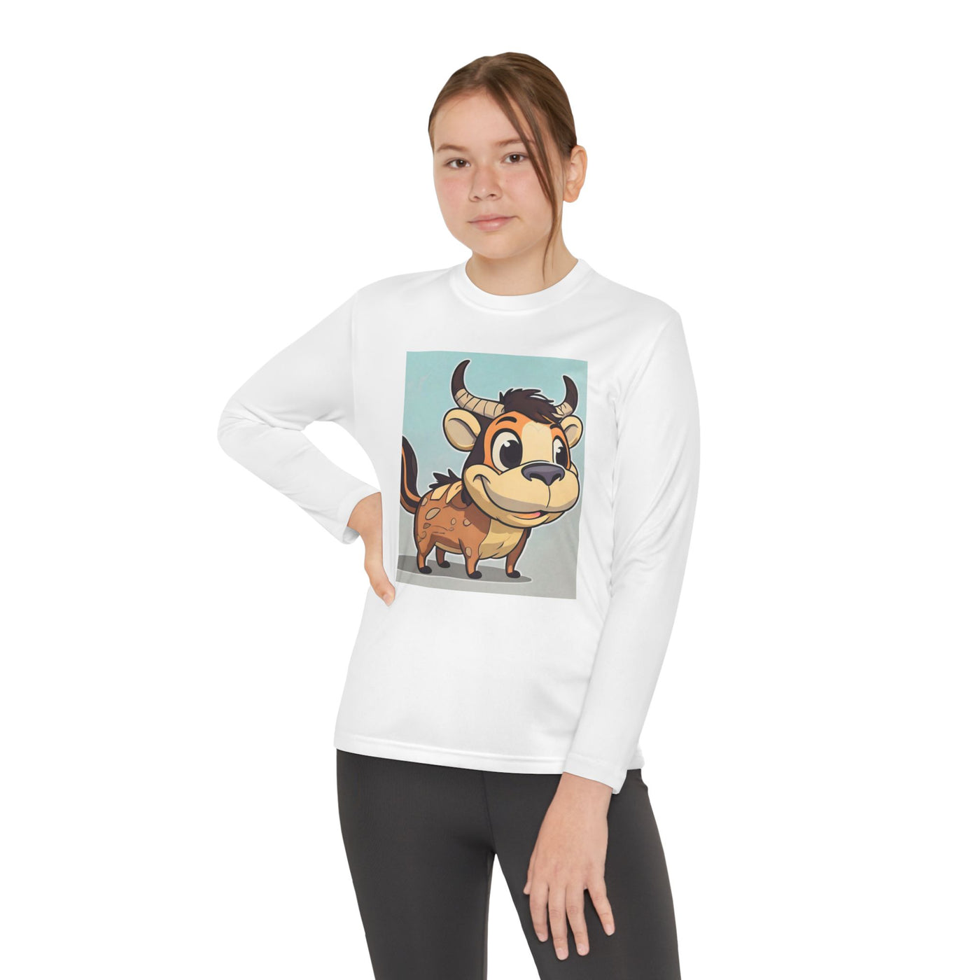 Kids Long Sleeve Tee — Cute Cartoon Bull Graphic