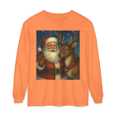 Santa & Reindeer Vintage Christmas Long Sleeve Tee