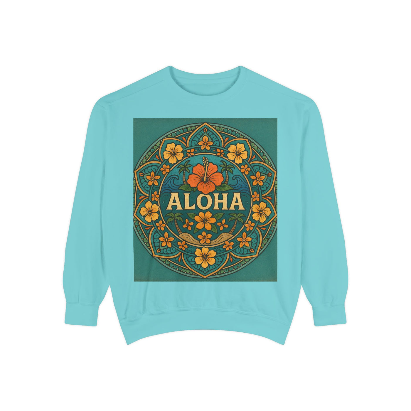 Aloha Floral Sweatshirt, Unisex Garment-Dyed Crewneck, Cozy Beach Vibes, Gift for Friends, Tropical Style Apparel, Casual Everyday Wear