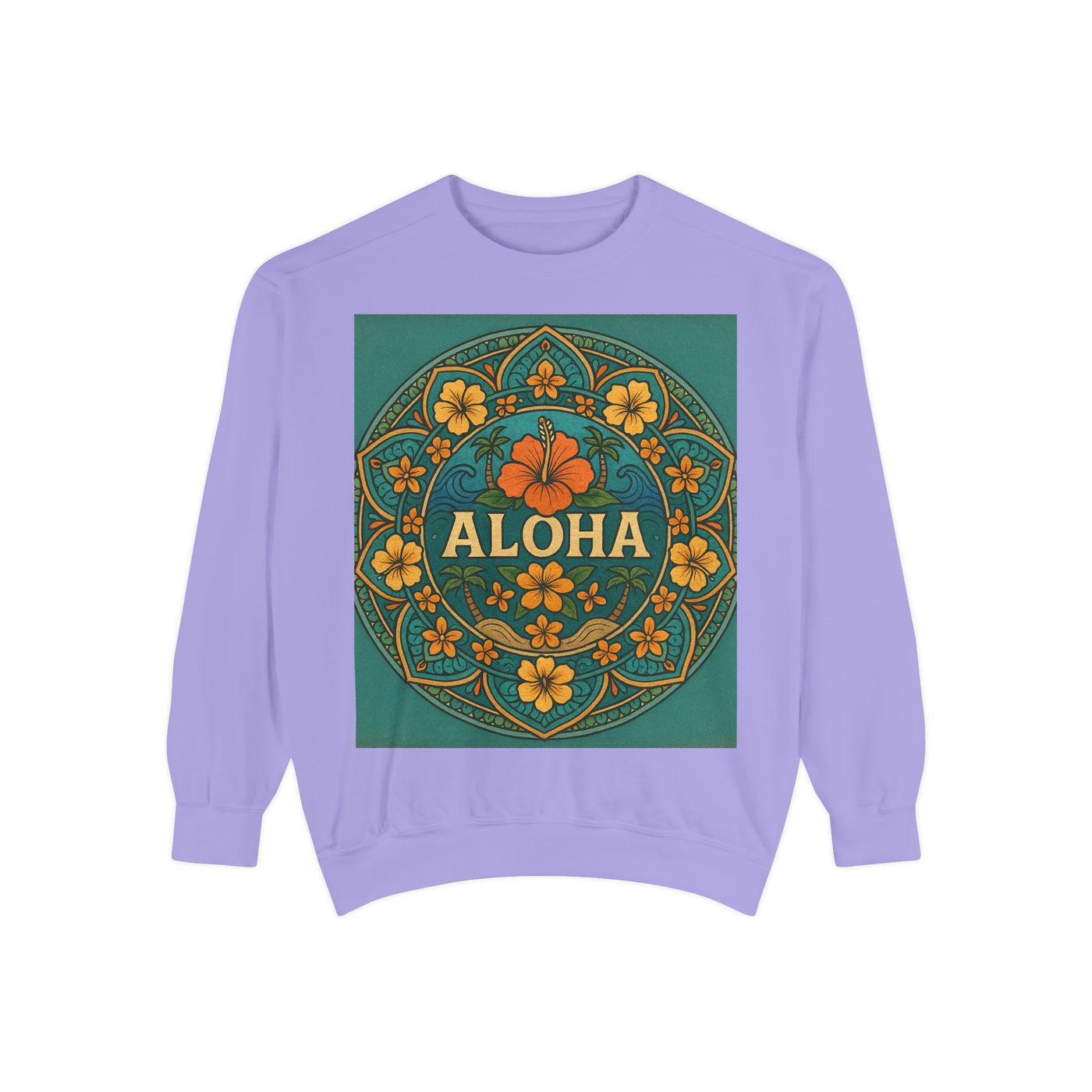Aloha Floral Sweatshirt, Unisex Garment-Dyed Crewneck, Cozy Beach Vibes, Gift for Friends, Tropical Style Apparel, Casual Everyday Wear