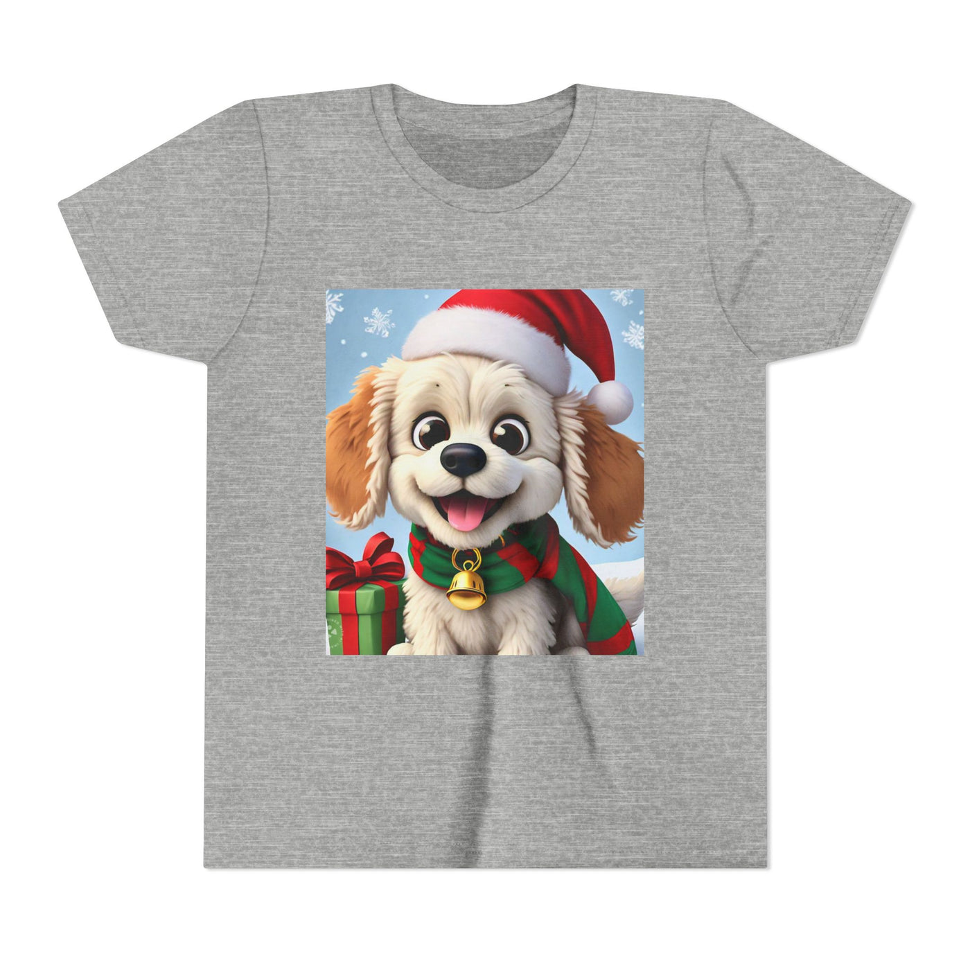 Cute Puppy Holiday Youth Short Sleeve Tee, Kids Christmas Gift, Dog Lover Shirt, Holiday Apparel, Fun Winter Wear