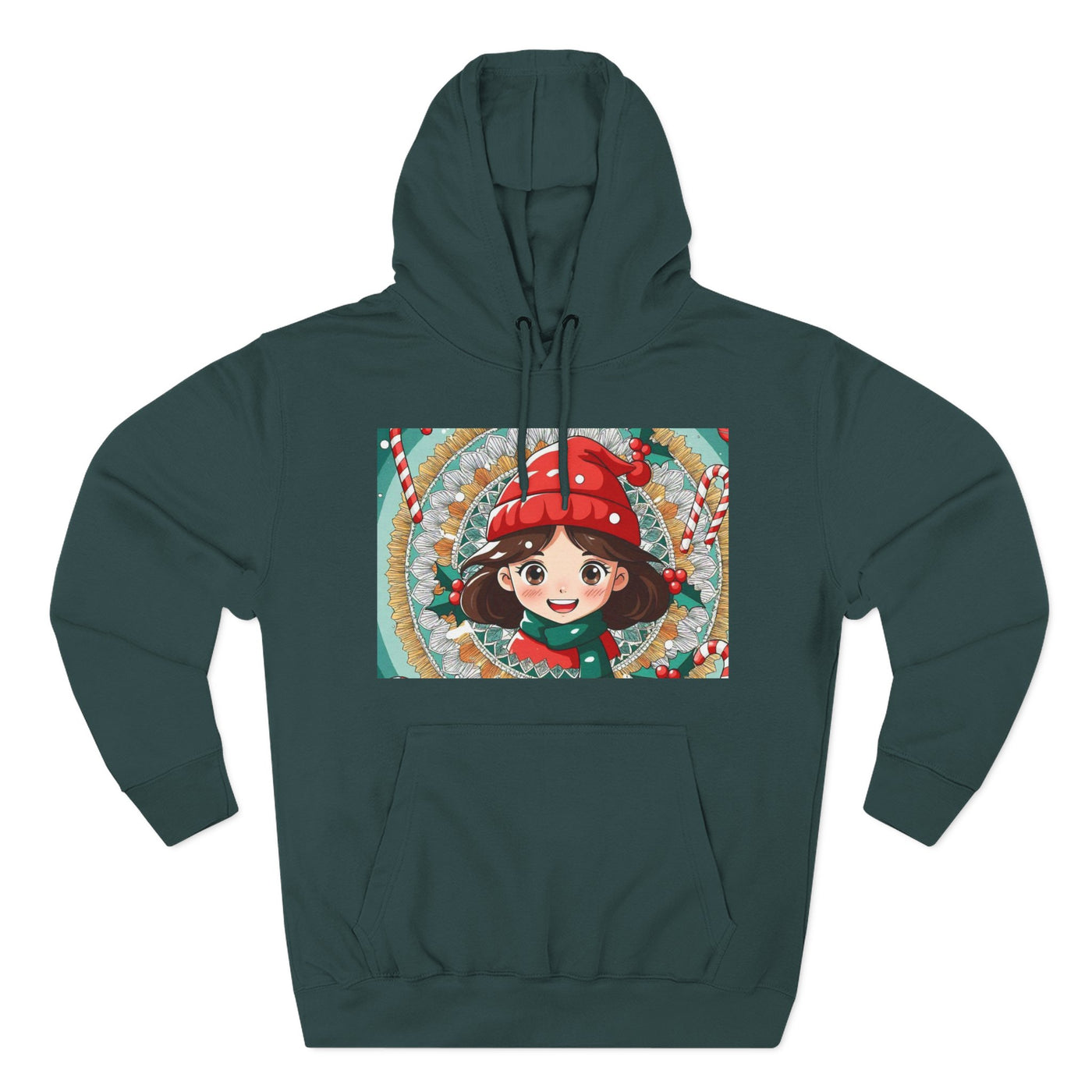Cute Holiday Three-Panel Fleece Hoodie, Christmas Gift, Cozy Pullover, Winter Apparel, Kids Sweater, Cartoon Design