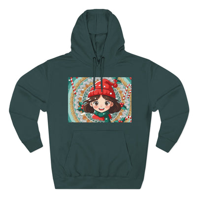 Cute Holiday Three-Panel Fleece Hoodie, Christmas Gift, Cozy Pullover, Winter Apparel, Kids Sweater, Cartoon Design