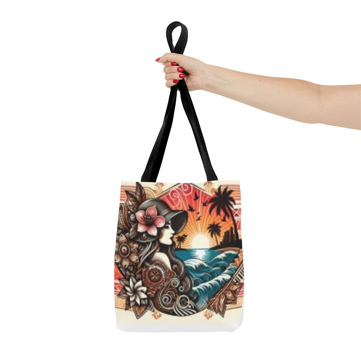 Tote Bag — Tropical Sunset Polynesian Floral Wave Design