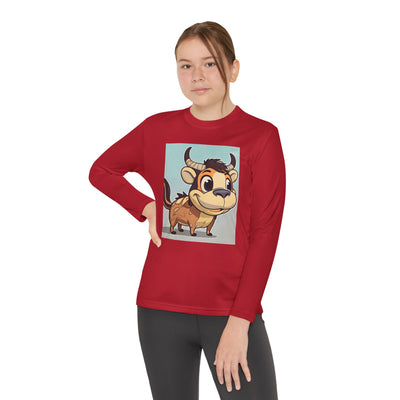 Kids Long Sleeve Tee — Cute Cartoon Bull Graphic