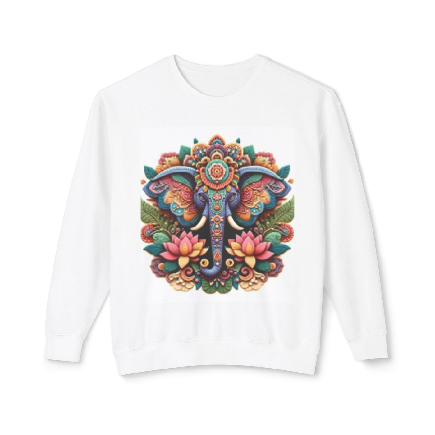 Colorful Elephant Design Lightweight Sweatshirt, Cozy Crewneck, Bohemian Style, Perfect for Festivals, Everyday Wear, Unique Gift