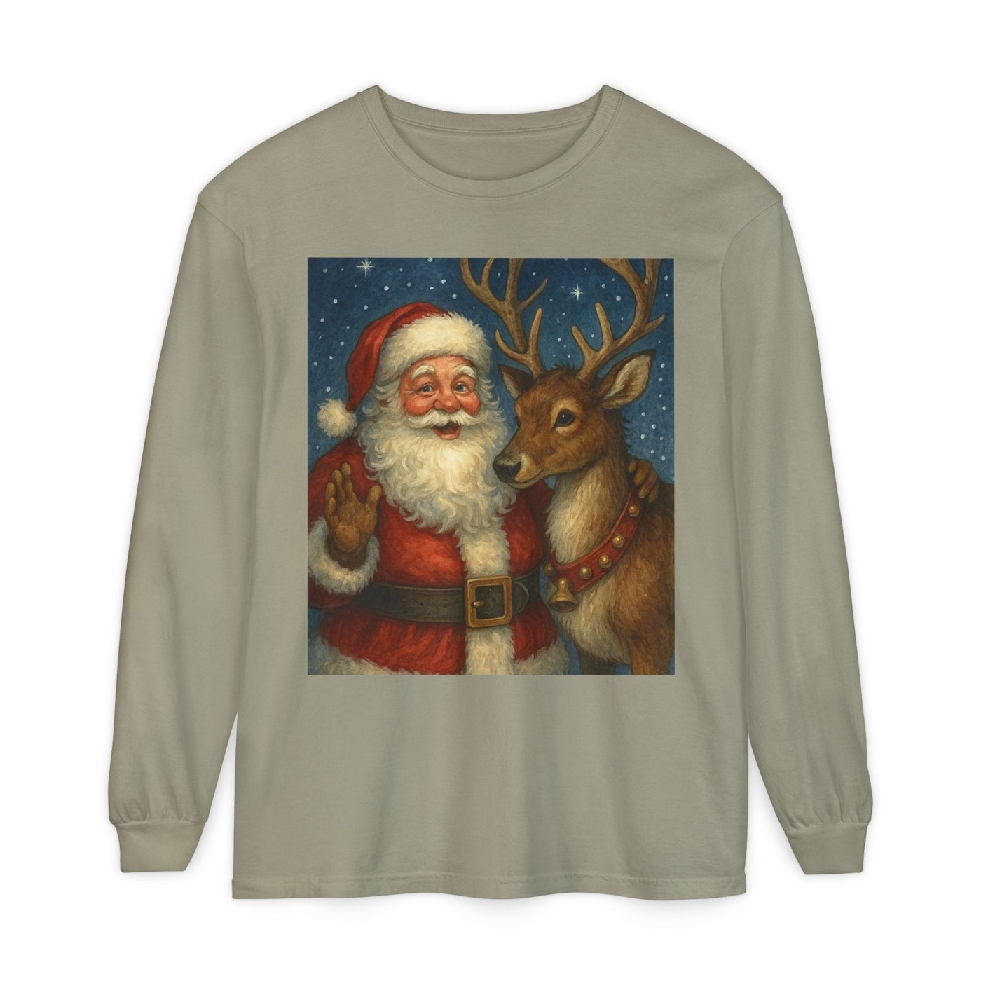 Santa & Reindeer Vintage Christmas Long Sleeve Tee