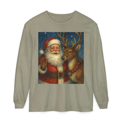 Santa & Reindeer Vintage Christmas Long Sleeve Tee