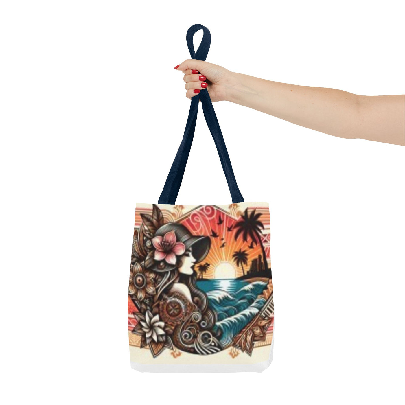 Tote Bag — Tropical Sunset Polynesian Floral Wave Design