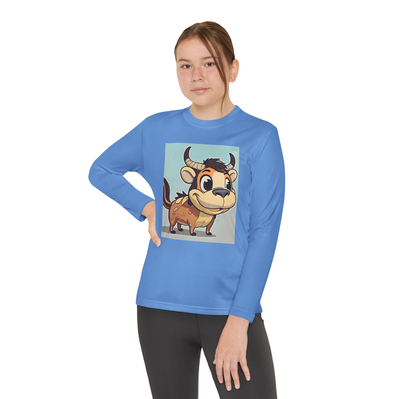 Kids Long Sleeve Tee — Cute Cartoon Bull Graphic