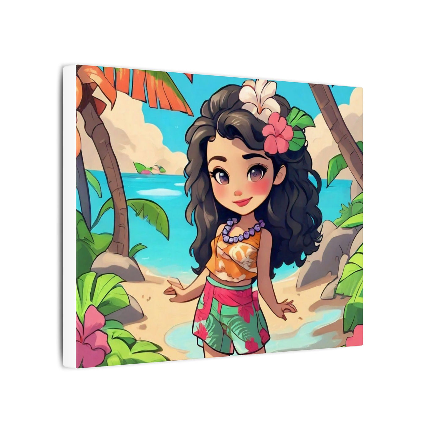 Tropical Girl Beach Canvas — Cute Hawaiian Island Wall Art