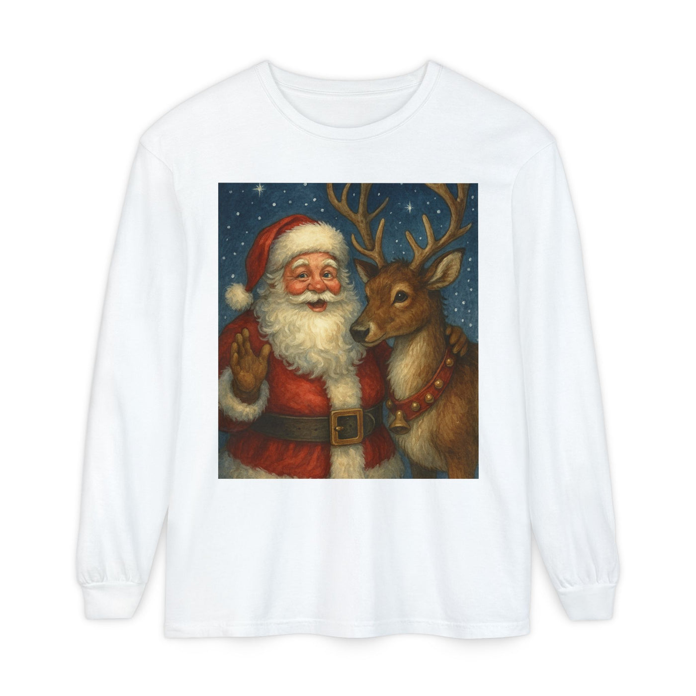 Santa & Reindeer Vintage Christmas Long Sleeve Tee